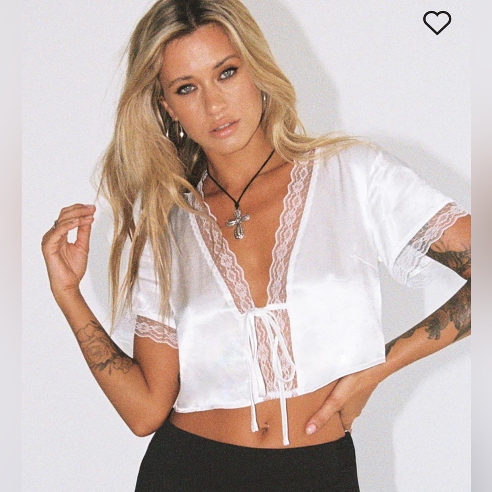 PRINCESS POLLY VINTAGE TIE UP TOP WHITE - SIZE 12